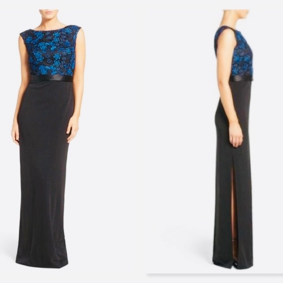 Aidan Mattox floral lace bodice sleeveless long gown - Picture 3 of 9